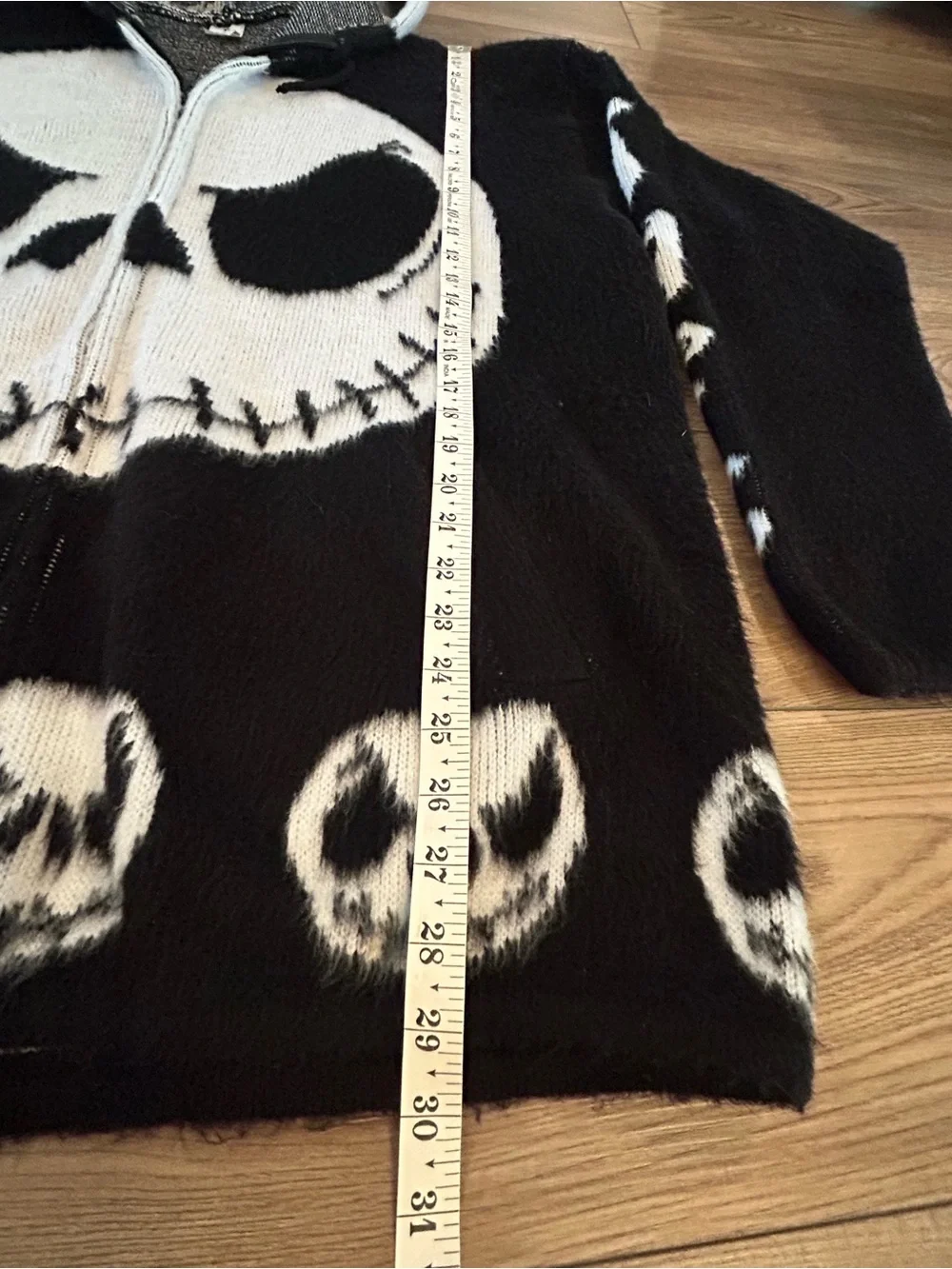 Handmade Ecuador Wool Jack Skellington Hooded Zip Sweater XL Unisex